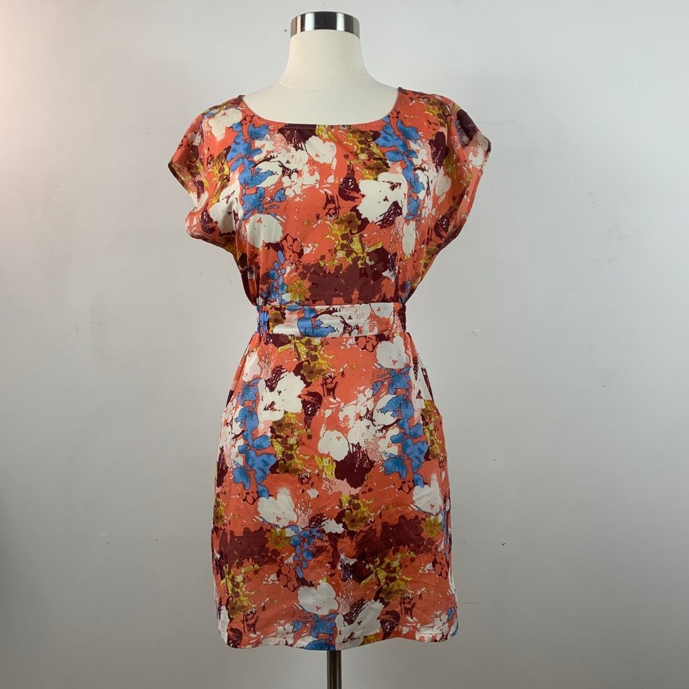 70's Acid Floral Print Silky Cap Sleeve Dress
